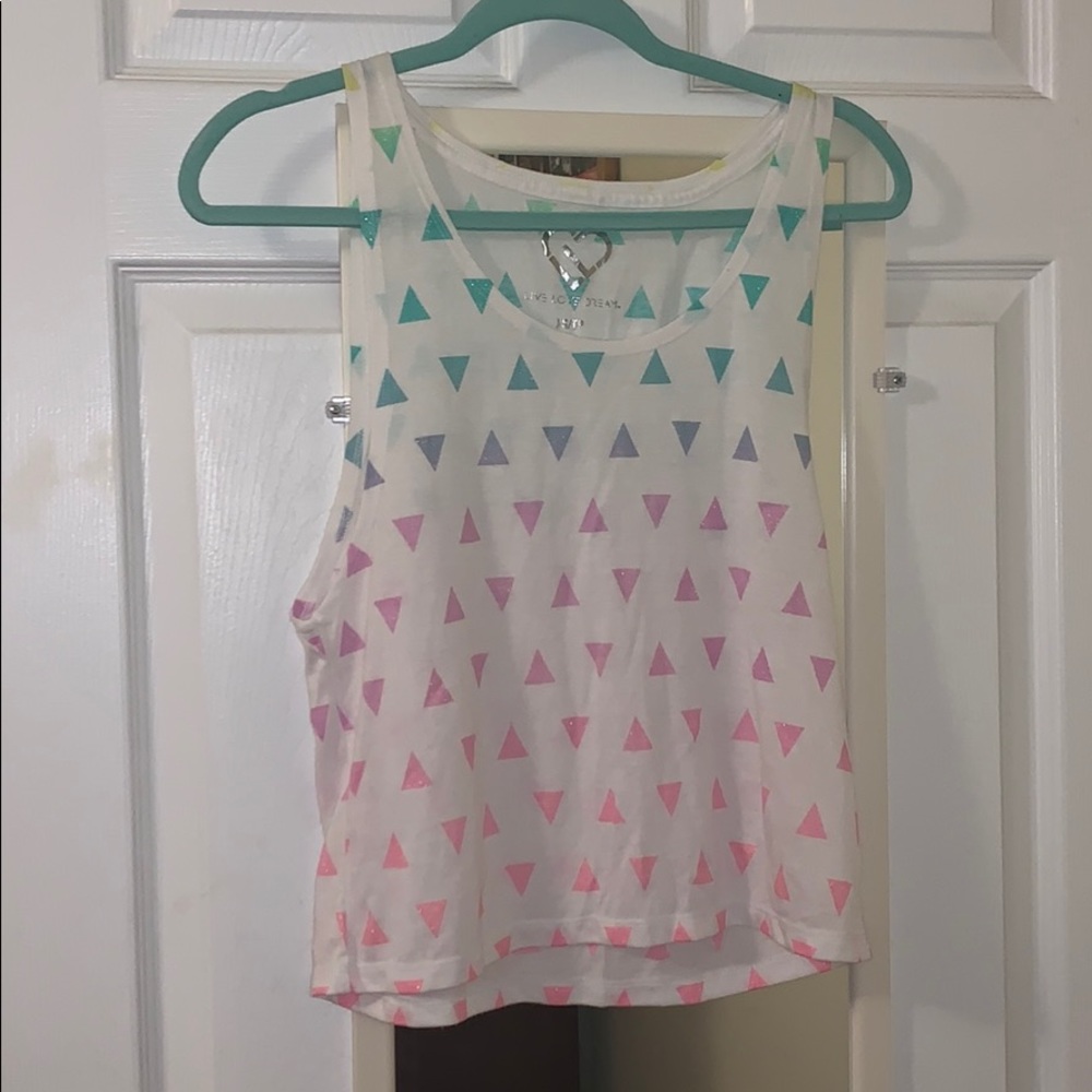 white tank top with multicolored design